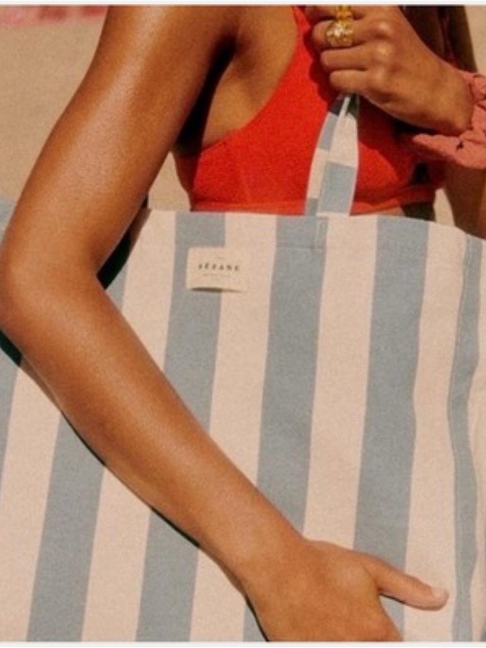 Sezane Blue and White Striped Canvas Tote - Picture 5 of 6